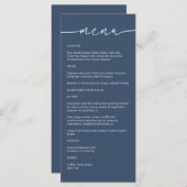 Zee blauw · Modern minimalistisch script bruiloft Menu (Voorkant / Achterkant)