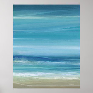 Zee Blauw strand   Abstracte Waterverf van de Ocea Poster