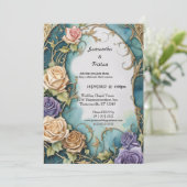 Zee Blauw Waterverf Bloemen Roos Elegant Bruiloft Kaart (Staand voorkant)