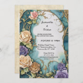 Zee Blauw Waterverf Bloemen Roos Elegant Bruiloft Kaart (Voorkant / Achterkant)