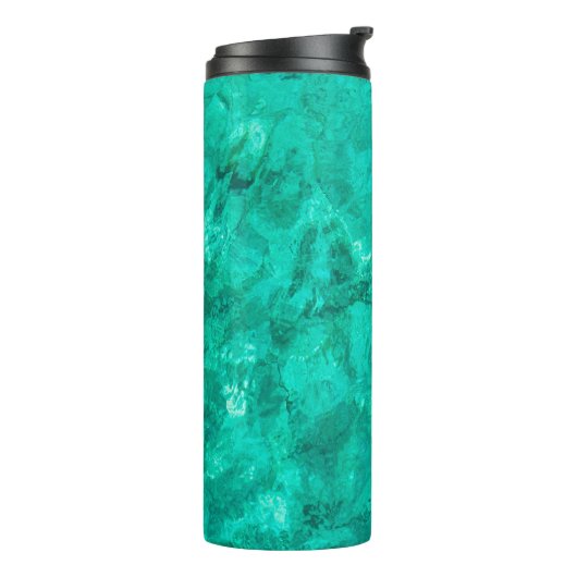 Zee blauwe golflengte vloeibare achtergrond thermosbeker (Gedraaid links)