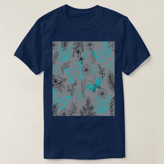 Zee blauwe vlinders in het ultieme grijze bos t-shirt (Design voorkant)