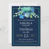 Zee Blauwe Waterverf Bloemen Huwelijksuitnodiging Kaart (Voorkant)