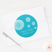 Zee Blue Aqua Paardenbloem Wedding Seals Ronde Sticker (Envelop)
