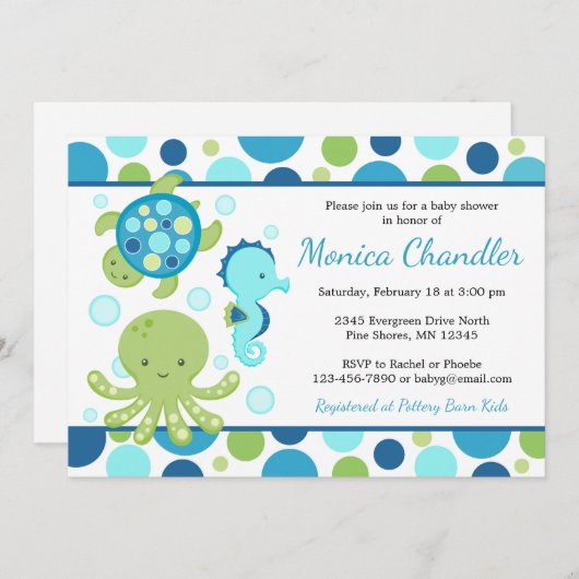 Zee Blue Baby Shower-uitnodigingen Kaart (Voorkant / Achterkant)