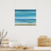 Zee Blue Beach Abstracte Waterverf Ocean Waves Poster (Keuken)