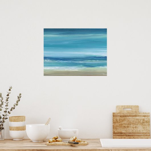 Zee Blue Beach Abstracte Waterverf Ocean Waves Poster (Keuken)