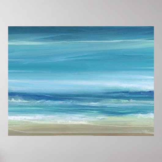 Zee Blue Beach Abstracte Waterverf Ocean Waves Poster (Voorkant)