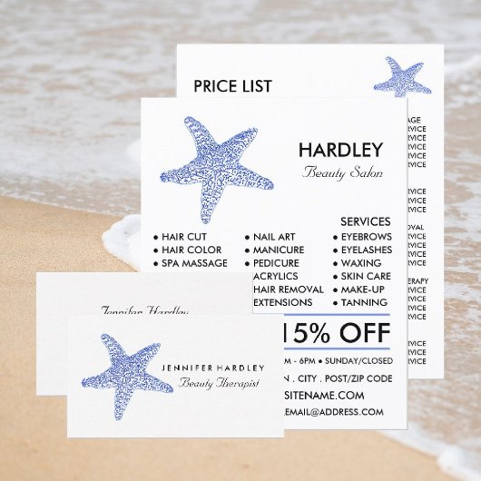Zee Blue Beach Starfish, Beautician, Beauty Salon Flyer