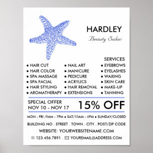 Zee Blue Beach Starfish, Beautician, Beauty Salon Poster