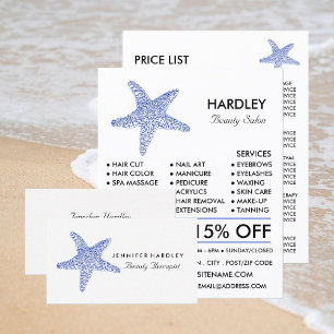 Zee Blue Beach Starfish, Beautician, Beauty Salon Visitekaartje