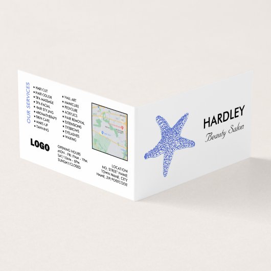 Zee Blue Beach Starfish, Beautician, Loyalty Card; Visitekaartje (Buitenkant)