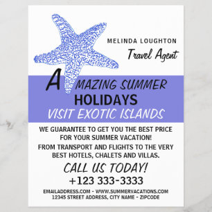 Zee Blue Beach Starfish, reisagent Adverteren Flyer