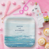 Zee Blue Beach Waves Coastal Waterverf Weddenschap Papieren Bordje (Feest)