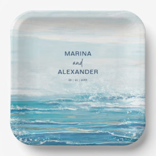 Zee Blue Beach Waves Coastal Waterverf Weddenschap Papieren Bordje