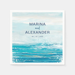 Zee Blue Beach Waves Coastal Waterverf Weddenschap Servet