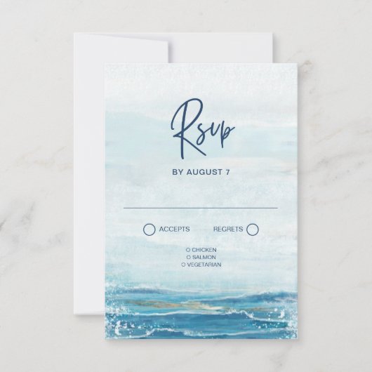Zee Blue Beach Waves Coastal Wedding RSVP (Voorkant)
