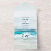 Zee Blue Beach Waves Waterverf Weddenschap All In One Uitnodiging (Binnen)