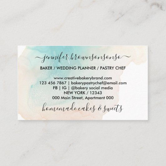 Zee Blue Blauwgroen Simple Ombre Loyalty Bakery Visitekaartje (Achterkant)