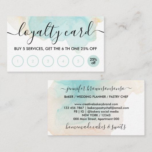 Zee Blue Blauwgroen Simple Ombre Loyalty Bakery Visitekaartje (Voorkant / Achterkant)