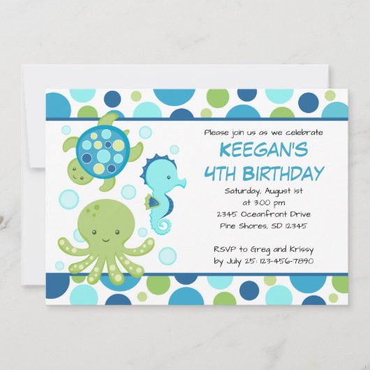Zee Blue Boy of Girl Birthday Invitations Kaart (Voorkant)