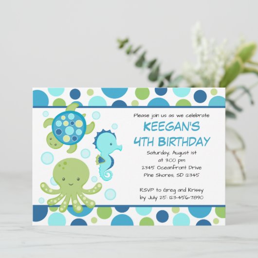 Zee Blue Boy of Girl Birthday Invitations Kaart (Staand voorkant)