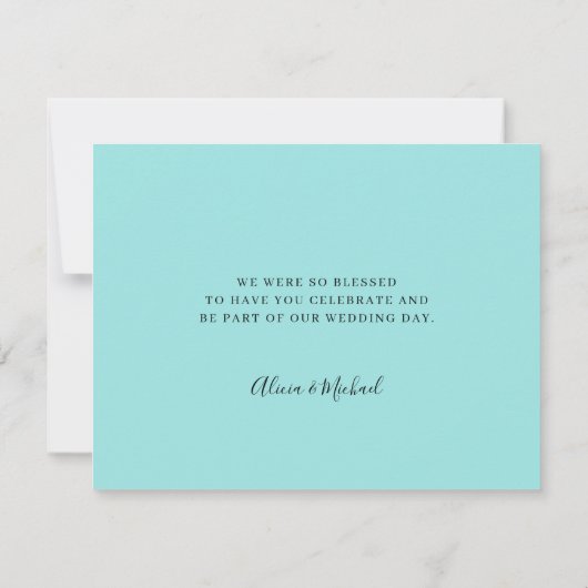 Zee blue bruiloft elegant script bedankkaart (Achterkant)