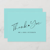 Zee blue bruiloft elegant script bedankkaart (Voorkant / Achterkant)