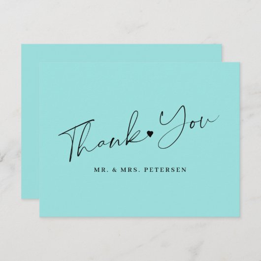 Zee blue bruiloft elegant script bedankkaart (Voorkant / Achterkant)