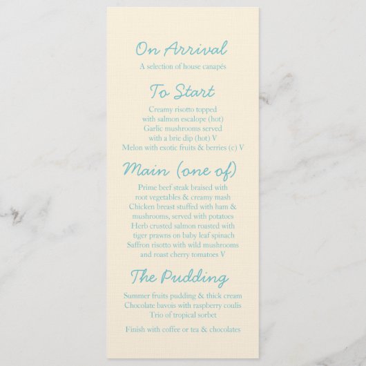 Zee blue & crèmediner menu (Achterkant)