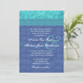 Zee Blue en Aqua Blue Damask Wedding G500F Kaart (Staand voorkant)