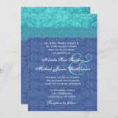 Zee Blue en Aqua Blue Damask Wedding G500F Kaart (Voorkant / Achterkant)