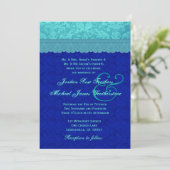 Zee Blue en Royal Blue Damask Wedding G500G Kaart (Staand voorkant)
