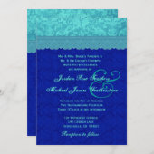 Zee Blue en Royal Blue Damask Wedding G500G Kaart (Voorkant / Achterkant)