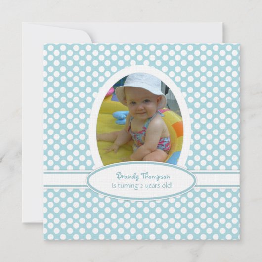 Zee Blue en White Polka Dot Party Invitation Kaart (Voorkant)