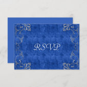 Zee Blue en White Velvet Deco Diamond Wedding RSVP Kaartje (Voorkant / Achterkant)