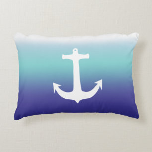Zee Blue Gradient en Trendy White Anchor Decoratief Kussen