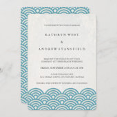 Zee Blue Green Seigaiha Waves Elegant Wedding Kaart (Voorkant / Achterkant)