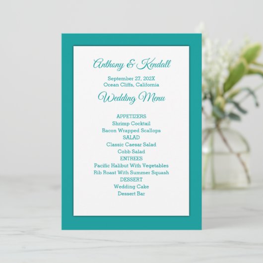 Zee Blue Green Wedding Menu Sjabloon (Staand voorkant)