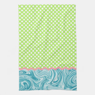 Zee Blue Lime Green Grafisch Patroon & Stippen Theedoek