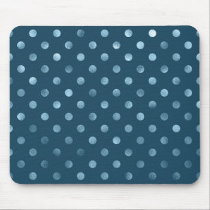 Zee Blue Metallic Faux Foil Polka Dot Aqua Stippen Muismat