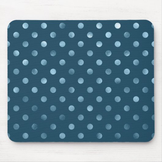 Zee Blue Metallic Faux Foil Polka Dot Aqua Stippen Muismat (Voorkant)