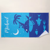 Zee Blue Nautical Fish Tropical Island Beach Towel Strandlaken (Voorkant)