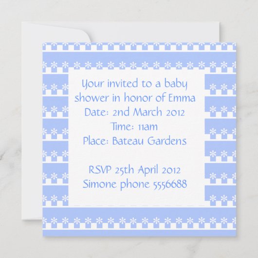 Zee Blue pony baby shower-uitnodiging Kaart (Achterkant)