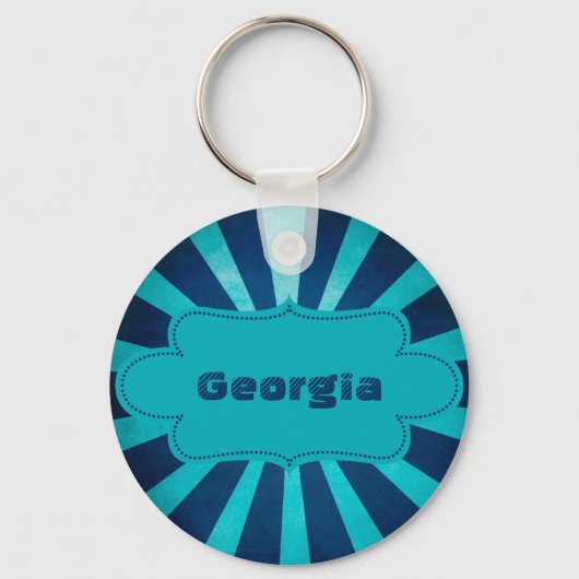 Zee Blue Star Burst Patroon met label Sleutelhanger (Voorkant)