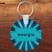 Zee Blue Star Burst Patroon met label Sleutelhanger (Voorkant)