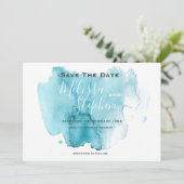Zee Blue Waterverf Beach Weddenschap Save the Date (Staand voorkant)