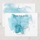 Zee Blue Waterverf Beach Weddenschap Save the Date (Voorkant / Achterkant)