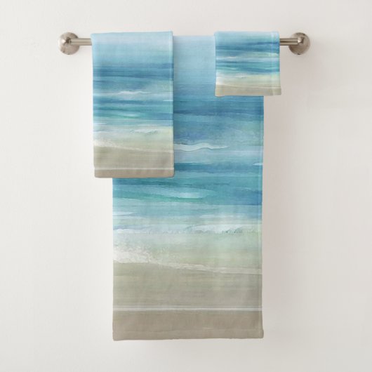 Zee Blue Waterverf Ocean Waves Kuststrand Bad Handdoek (Insitu)