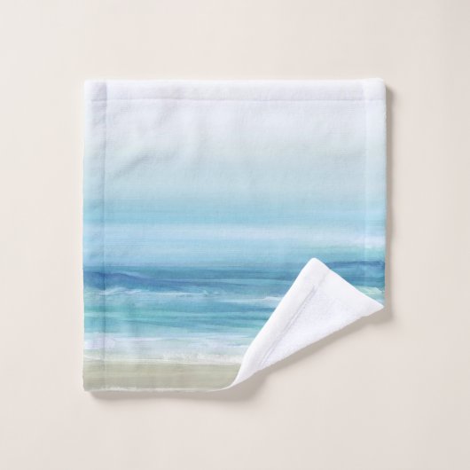 Zee Blue Waterverf Ocean Waves Kuststrand Bad Handdoek (Wasdoekje)